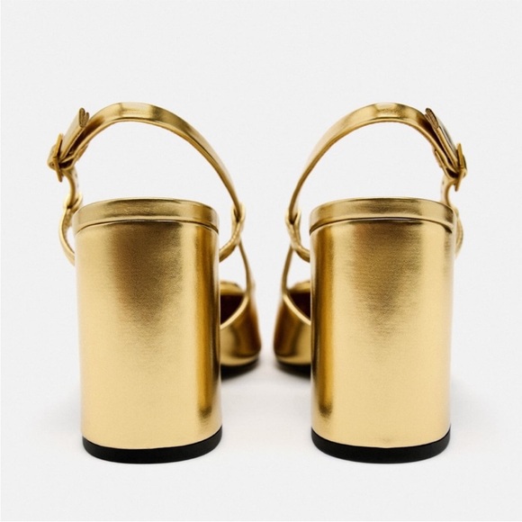 ZARA Embellished Block Heel Slingback Shoes Gold - Picture 4 of 15